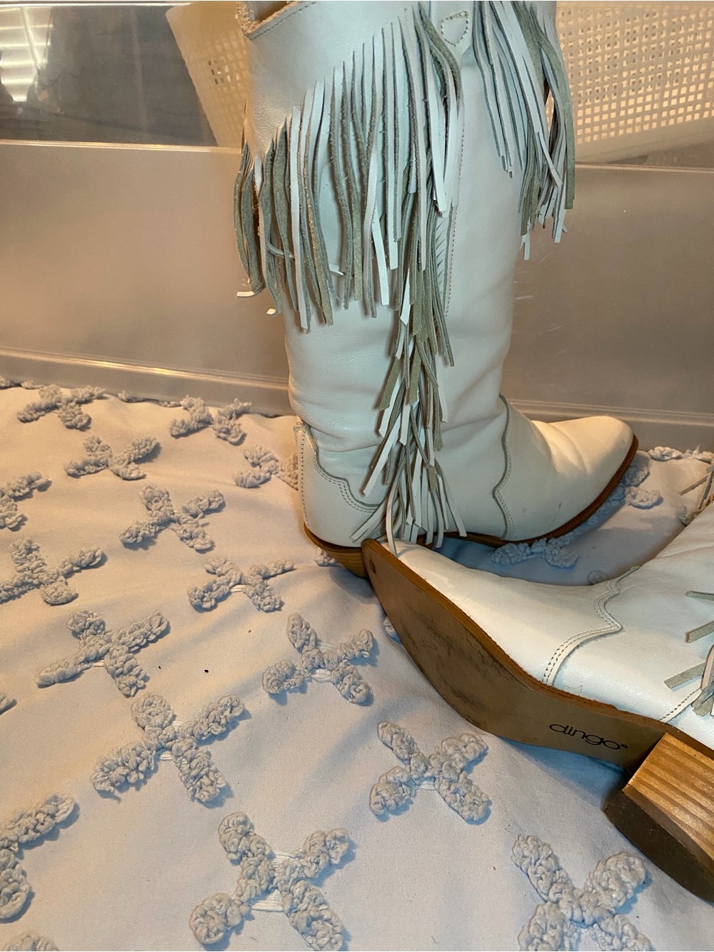 Dingo, white leather fringe cowboy boots size 6, Preloved - Picture 9 of 16